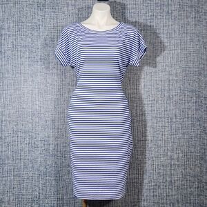 Must-Have Blue & White Striped Midi Dress | Flattering Tie Waist | SizeXL | Caps